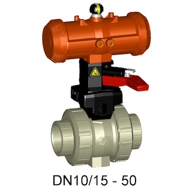 +GF+231型氣動塑料球閥 FC(常關) 帶手動操作手柄 氣動球閥